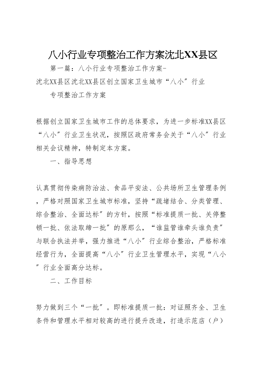 2023年八小行业专项整治工作方案沈北县区.doc_第1页