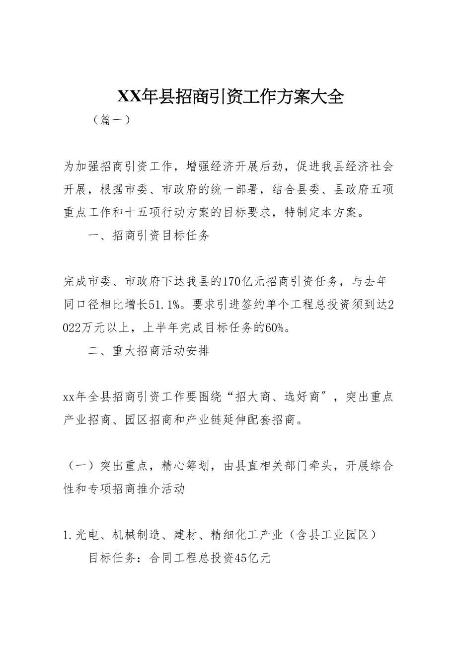 2023年县招商引资工作方案大全.doc_第1页