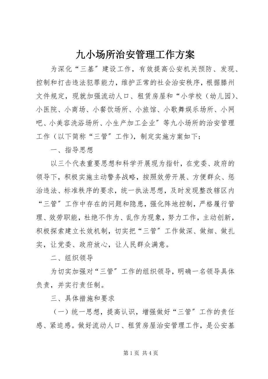 2023年九小场所治安管理工作方案.docx_第1页