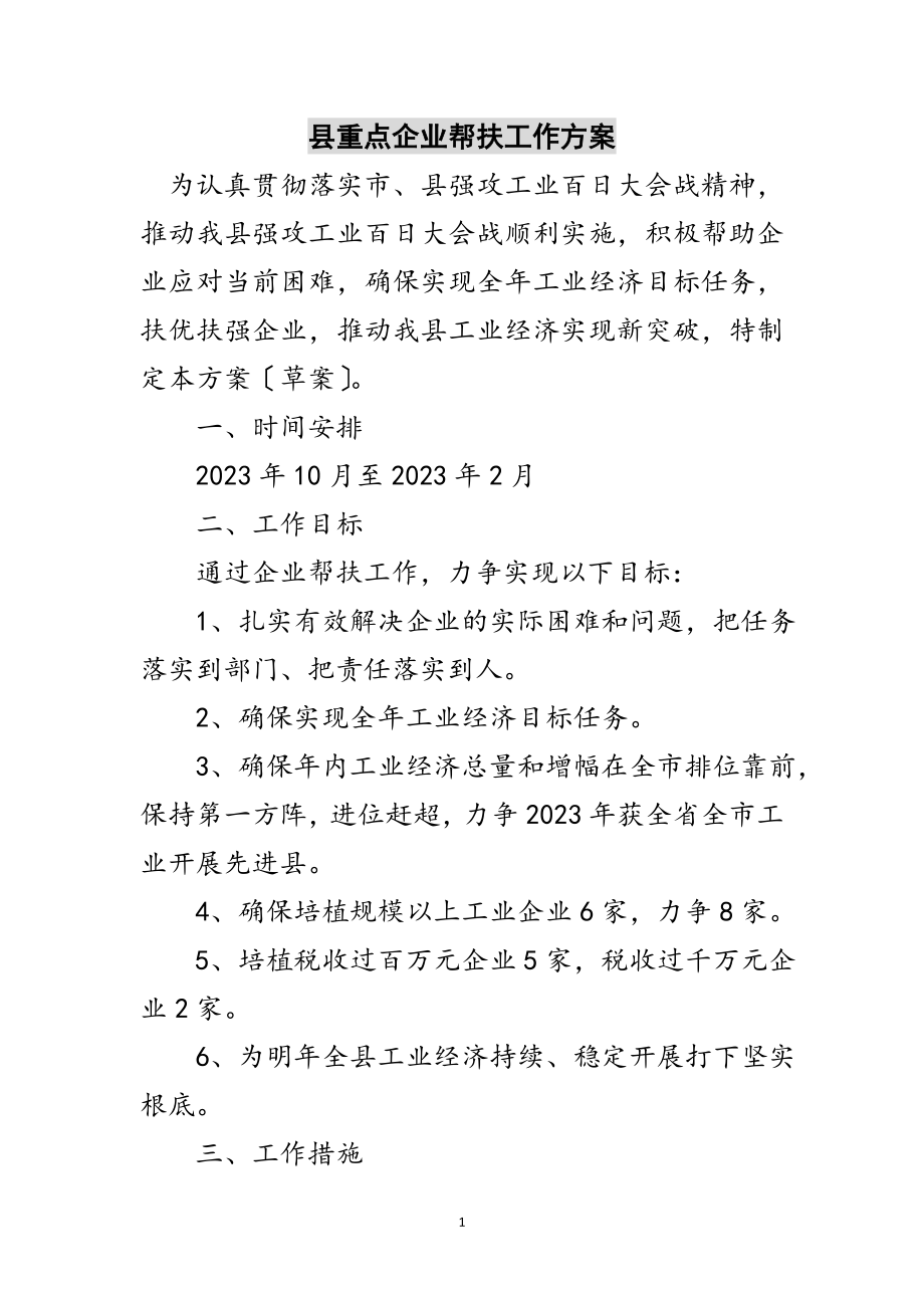 2023年县重点企业帮扶工作方案范文.doc_第1页