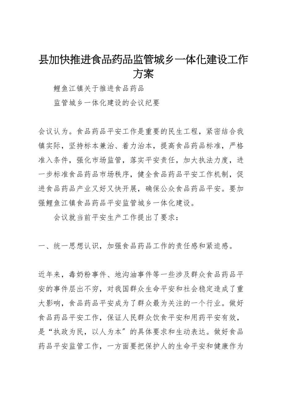 2023年县加快推进食品药品监管城乡一体化建设工作方案 4.doc_第1页