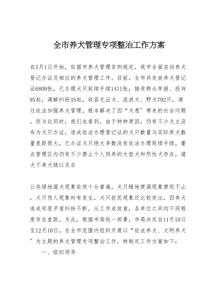 2023年全市养犬管理专项整治工作方案.doc_第1页