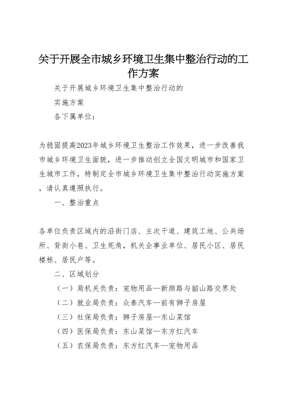 2023年关于开展全市城乡环境卫生集中整治行动的工作方案.doc_第1页