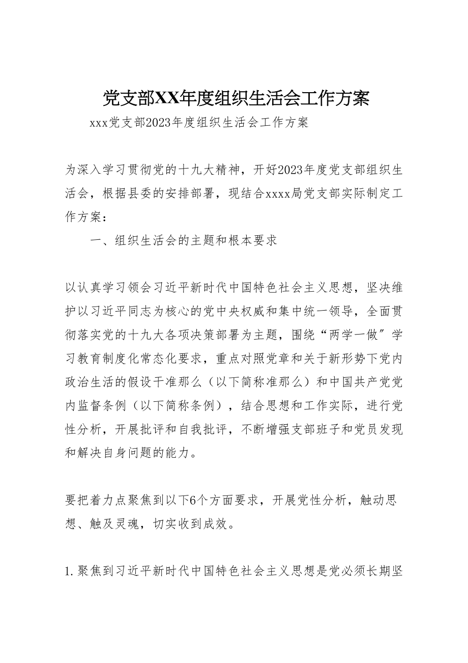 2023年党支部年度组织生活会工作方案 .doc_第1页