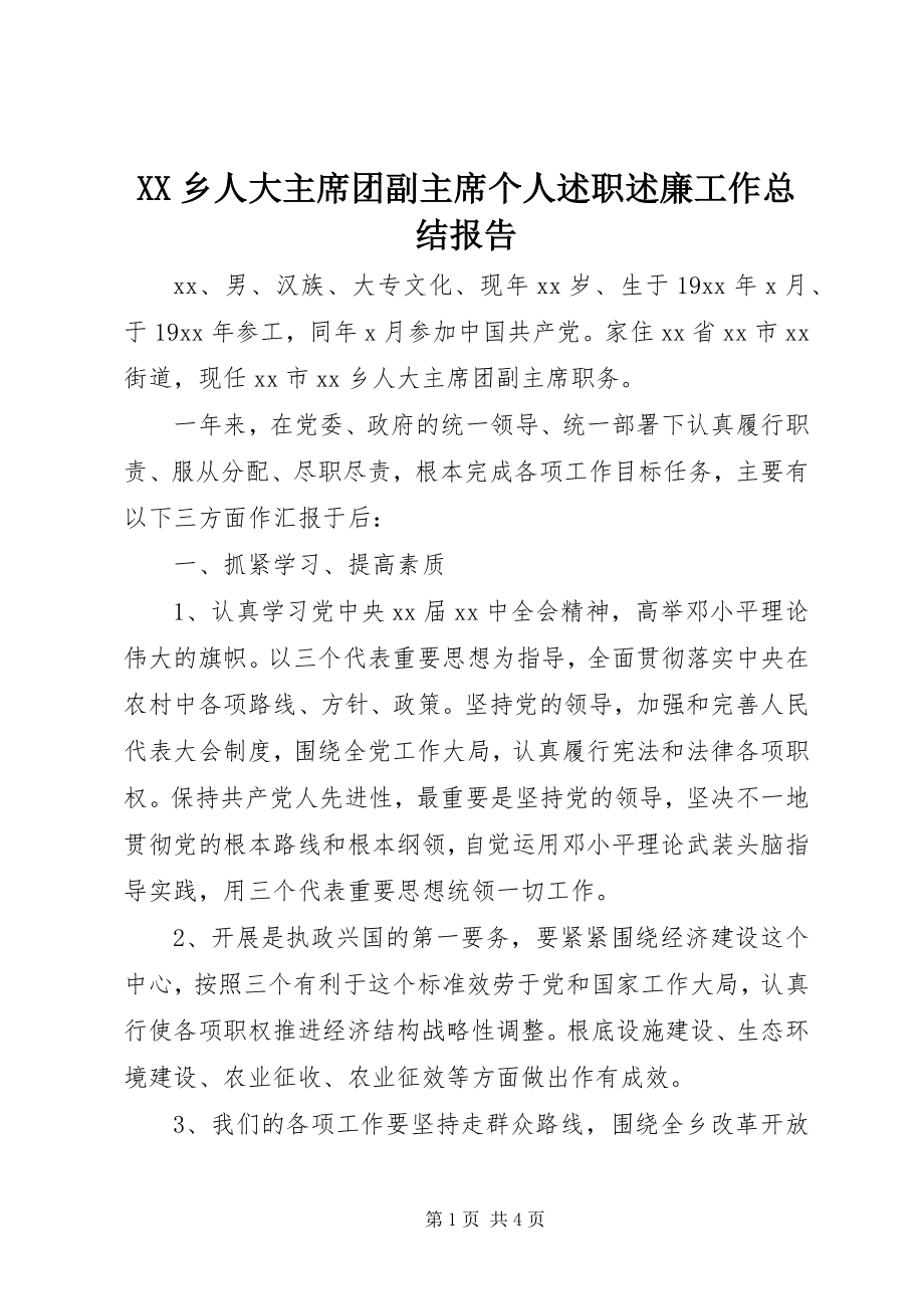 2023年XX乡人大主席团副主席个人述职述廉工作总结报告新编.docx_第1页