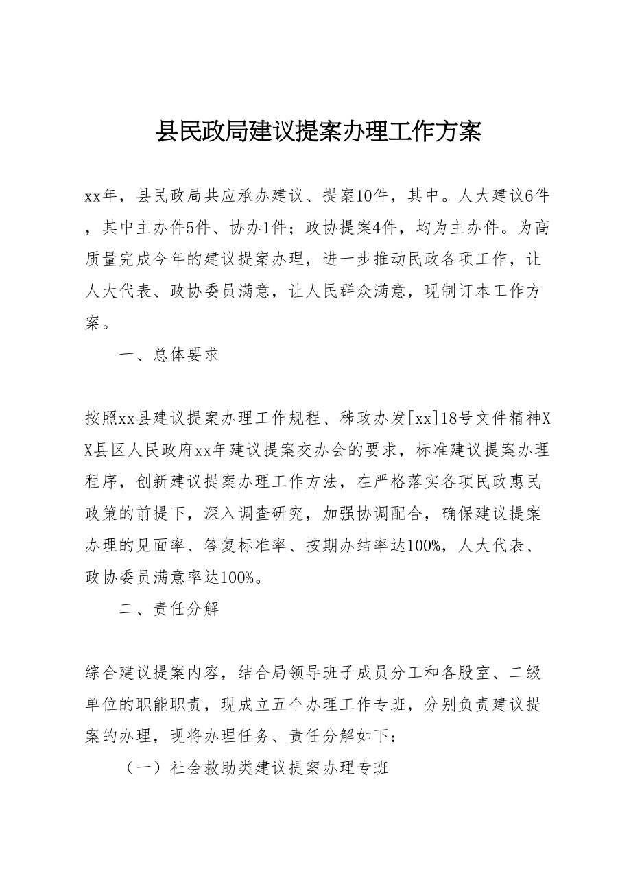 2023年县民政局建议提案办理工作方案.doc_第1页