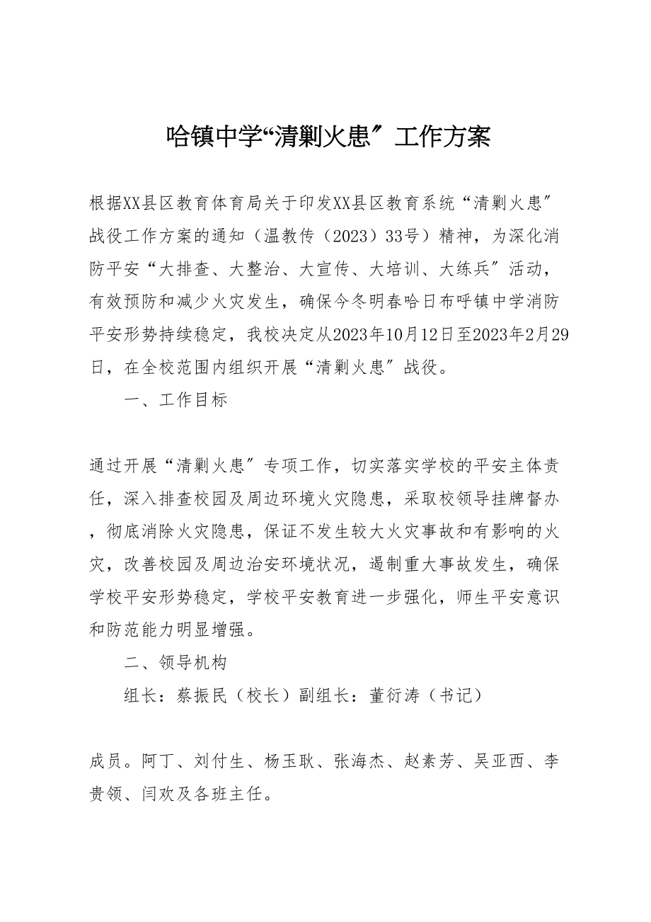 2023年哈镇中学清剿火患工作方案.doc_第1页