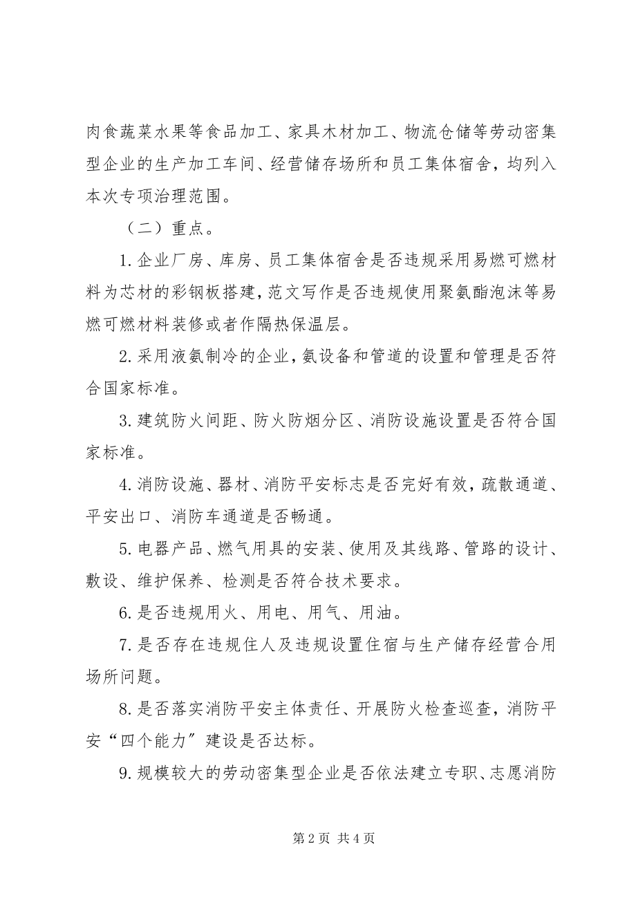 2023年xx县劳动密集型企业消防安全专项治理工作方案.docx_第2页