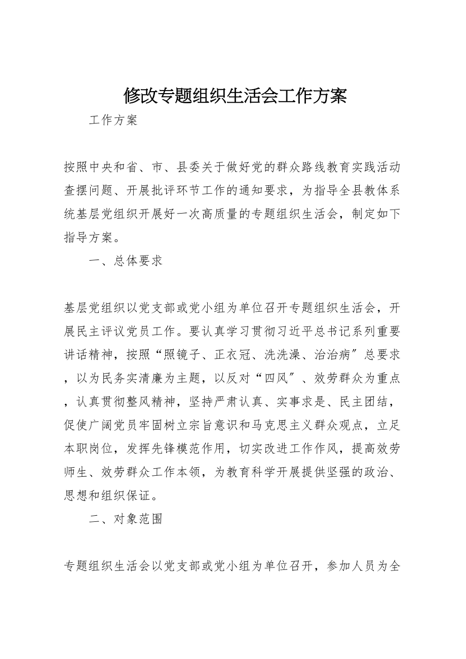 2023年修改专题组织生活会工作方案.doc_第1页