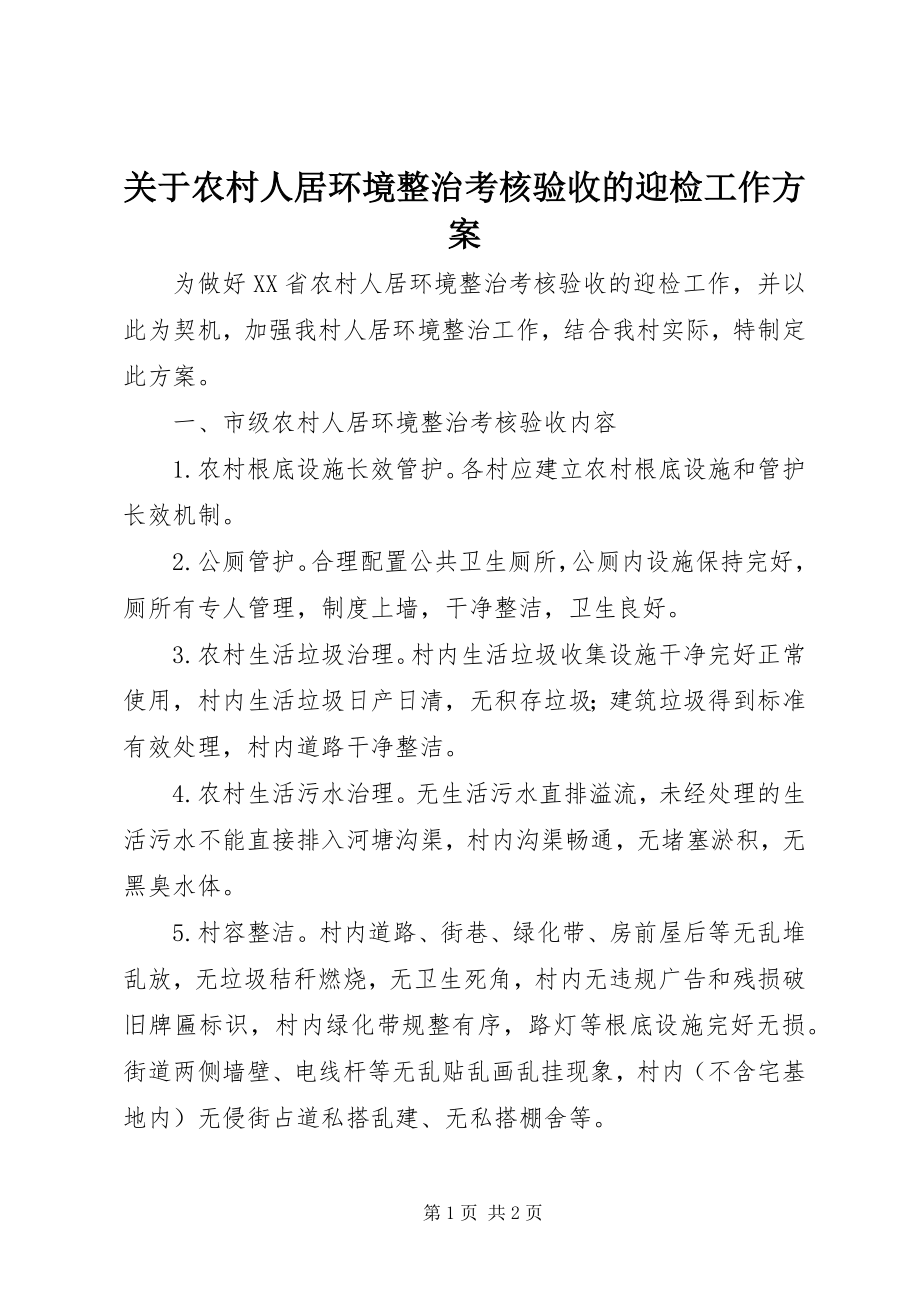 2023年农村人居环境整治考核验收的迎检工作方案.docx_第1页