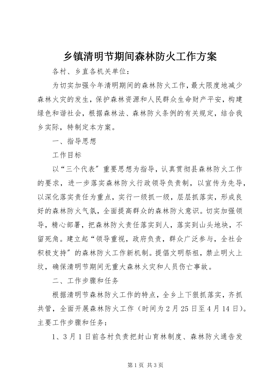 2023年乡镇清明节期间森林防火工作方案.docx_第1页