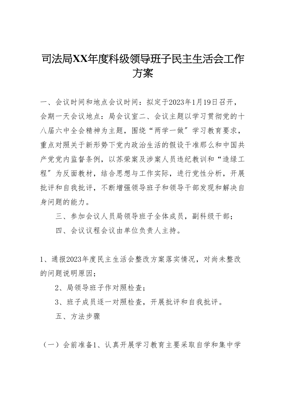 2023年司法局年度科级领导班子民主生活会工作方案.doc_第1页