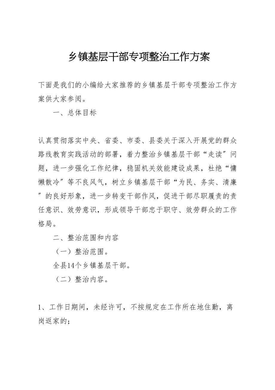 2023年乡镇基层干部专项整治工作方案.doc_第1页