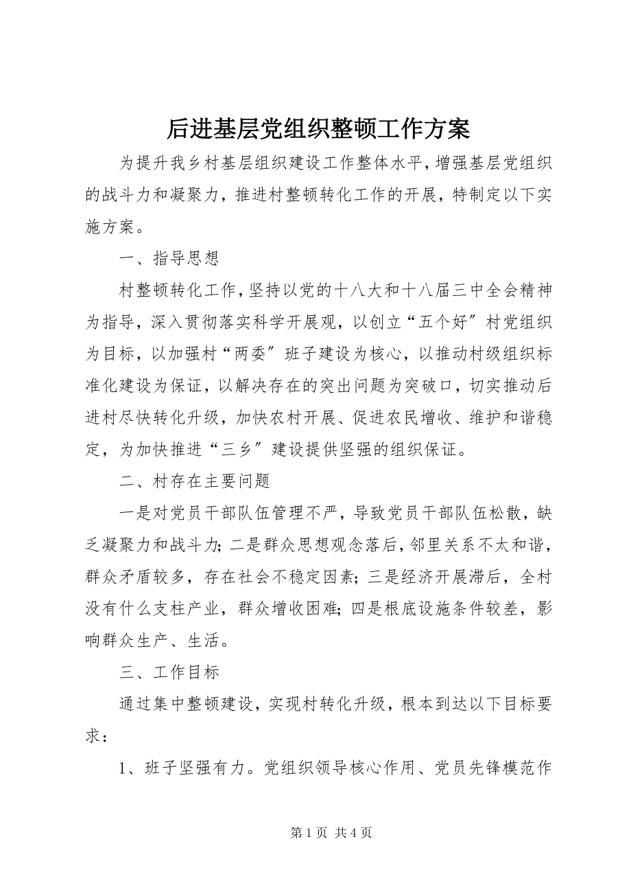 2023年后进基层党组织整顿工作方案.docx_第1页