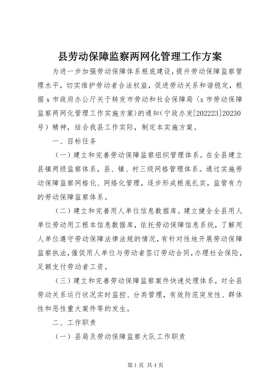 2023年县劳动保障监察两网化管理工作方案.docx_第1页