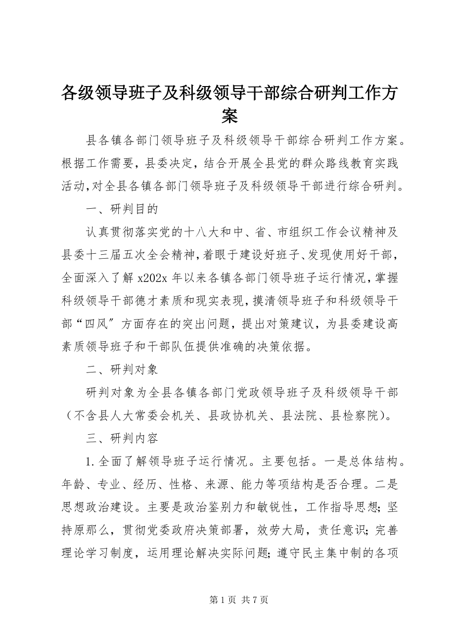 2023年各级领导班子及科级领导干部综合研判工作方案.docx_第1页