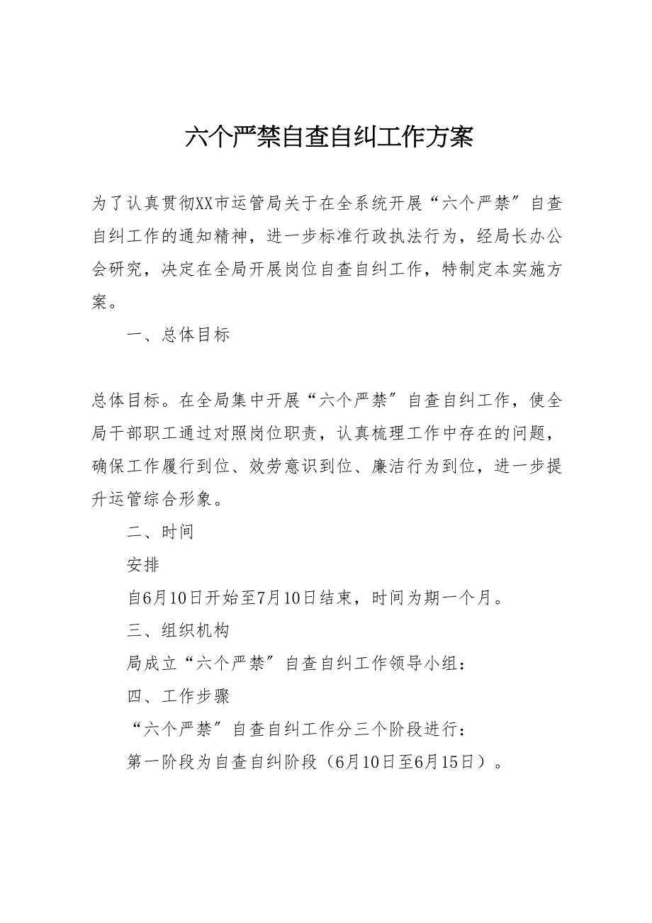 2023年六个严禁自查自纠工作方案.doc_第1页