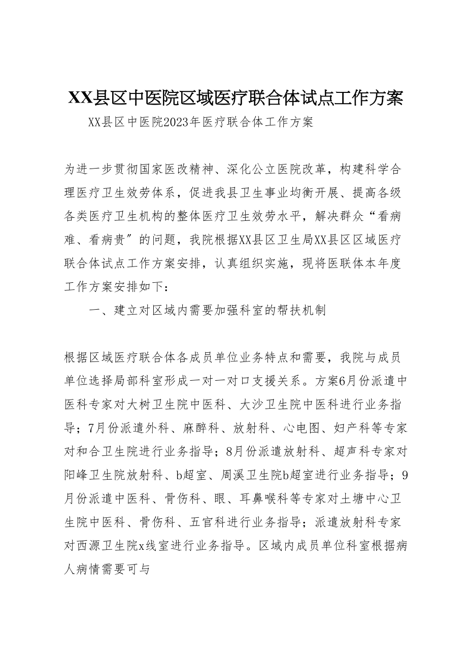 2023年县区中医院区域医疗联合体试点工作方案.doc_第1页