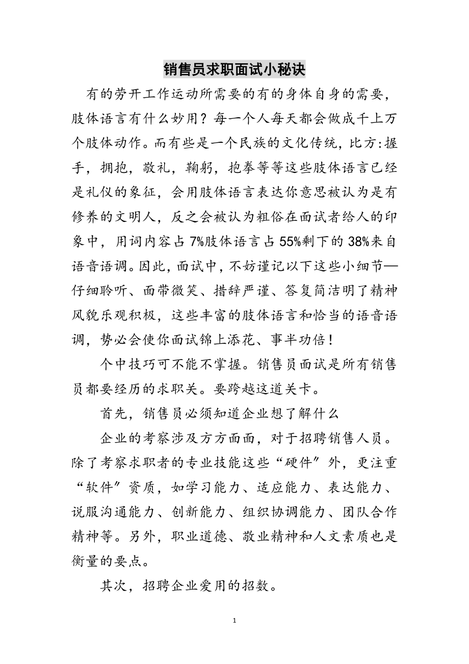 2023年销售员求职面试小秘诀范文.doc_第1页