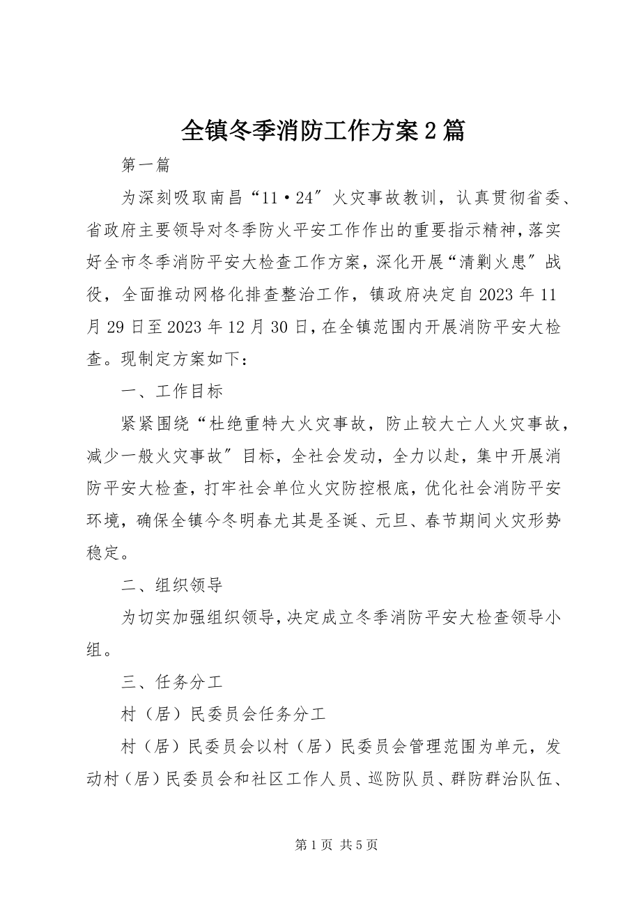 2023年全镇冬季消防工作方案2篇.docx_第1页