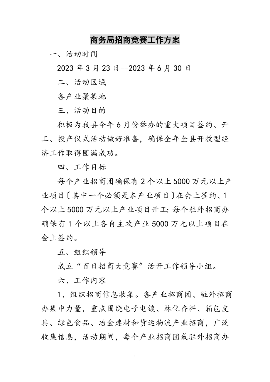 2023年商务局招商竞赛工作方案范文.doc_第1页