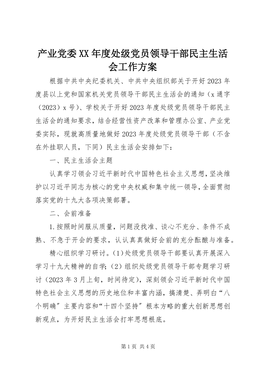 2023年产业党委度处级党员领导干部民主生活会工作方案新编.docx_第1页