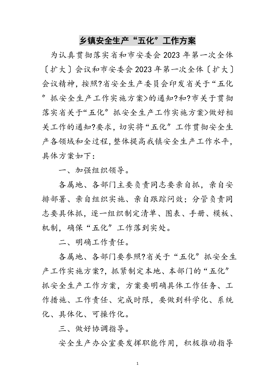 2023年乡镇安全生产“五化”工作方案范文.doc_第1页