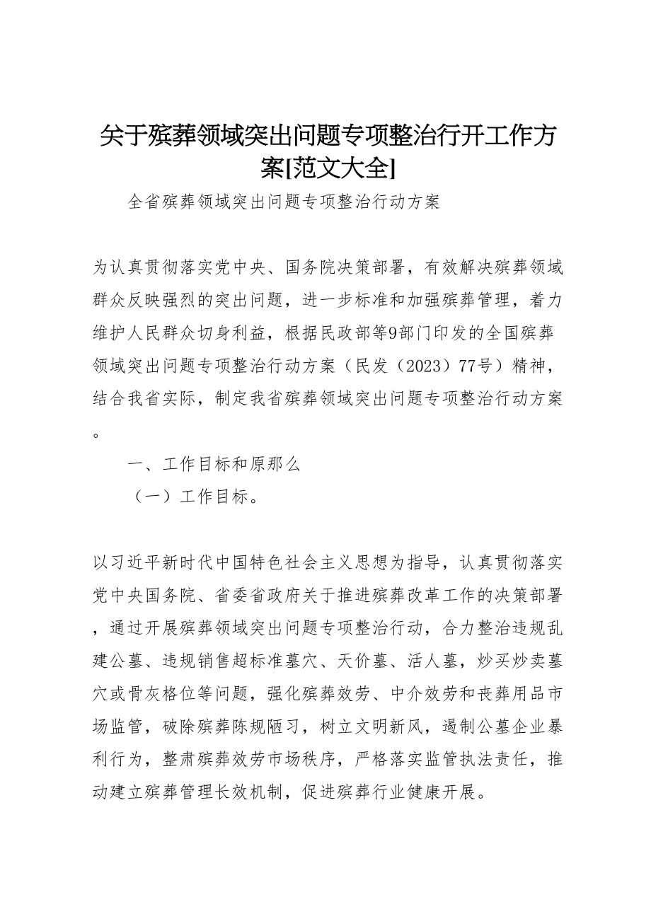 2023年关于殡葬领域突出问题专项整治行动工作方案范文大全 新编.doc_第1页