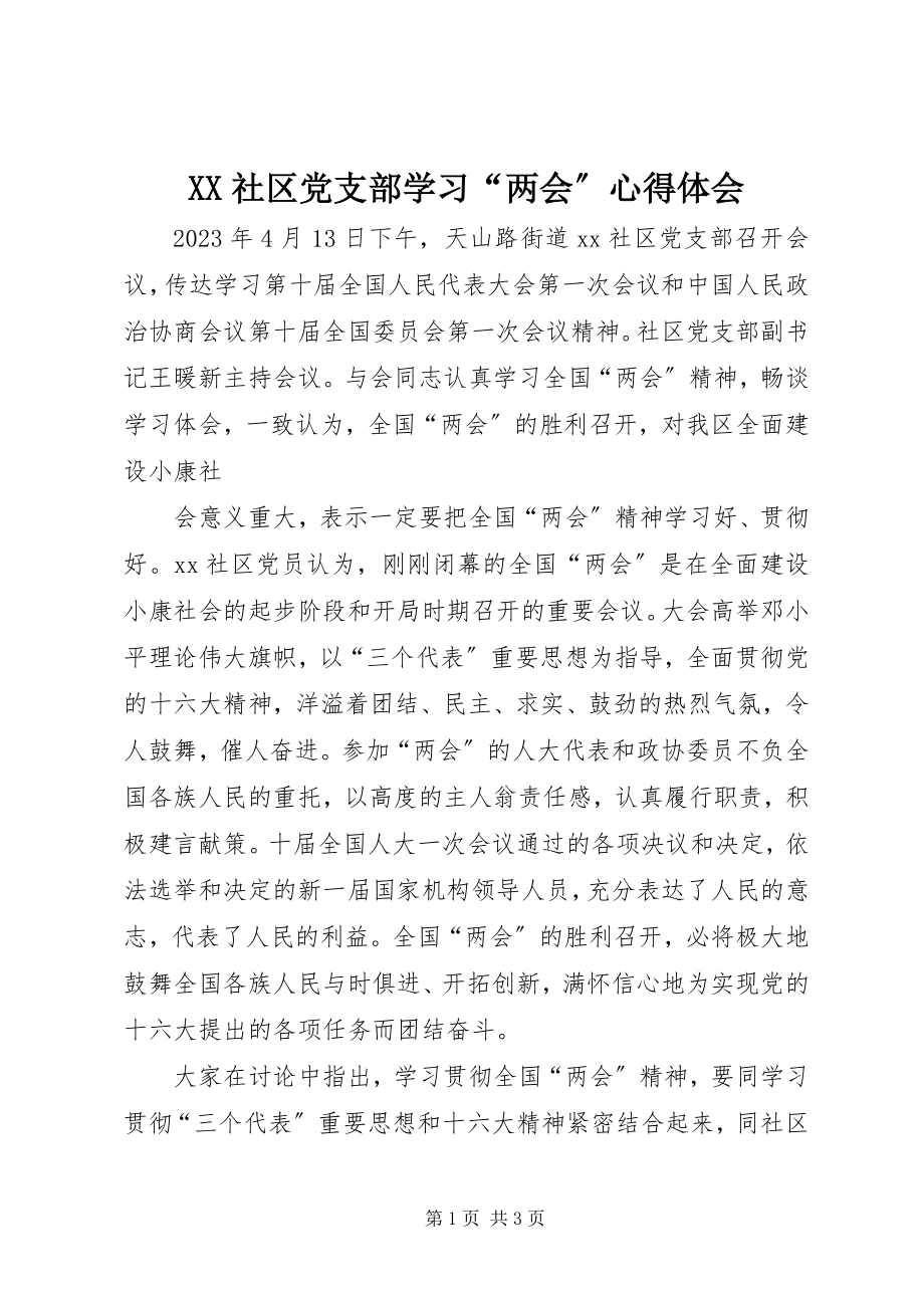 2023年XX社区党支部学习“两会”心得体会新编.docx_第1页