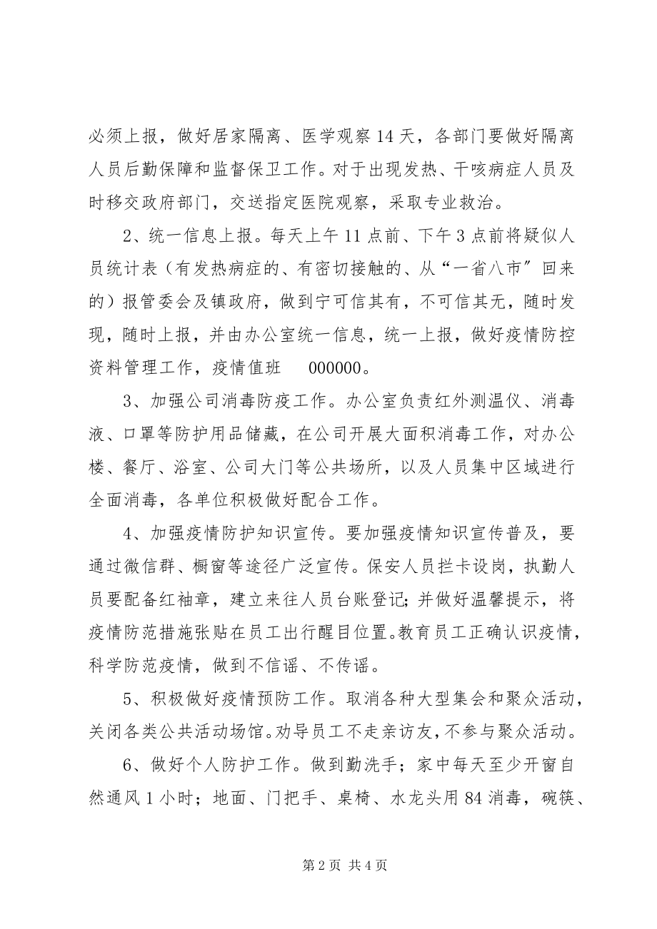 2023年公司新型冠状病毒的肺炎疫情防控工作方案.docx_第2页