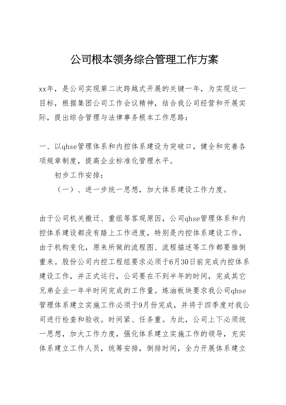 2023年公司基本事务综合管理工作方案.doc_第1页