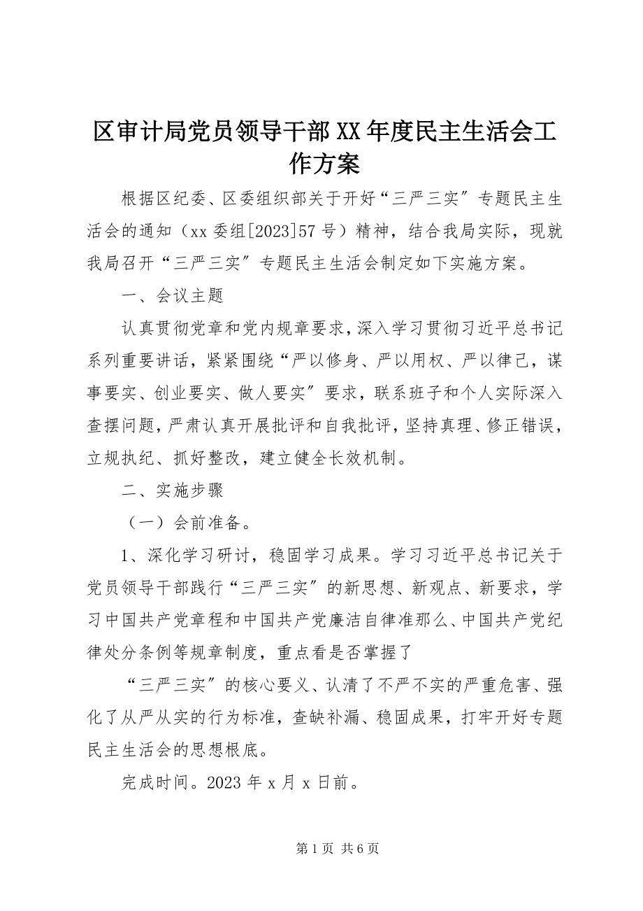 2023年区审计局党员领导干部度民主生活会工作方案.docx_第1页