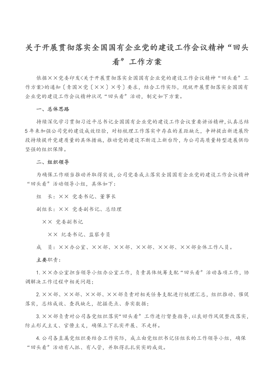 2023年关于开展贯彻落实全国国有企业党的建设工作会议精神“回头看”工作方案.doc_第1页