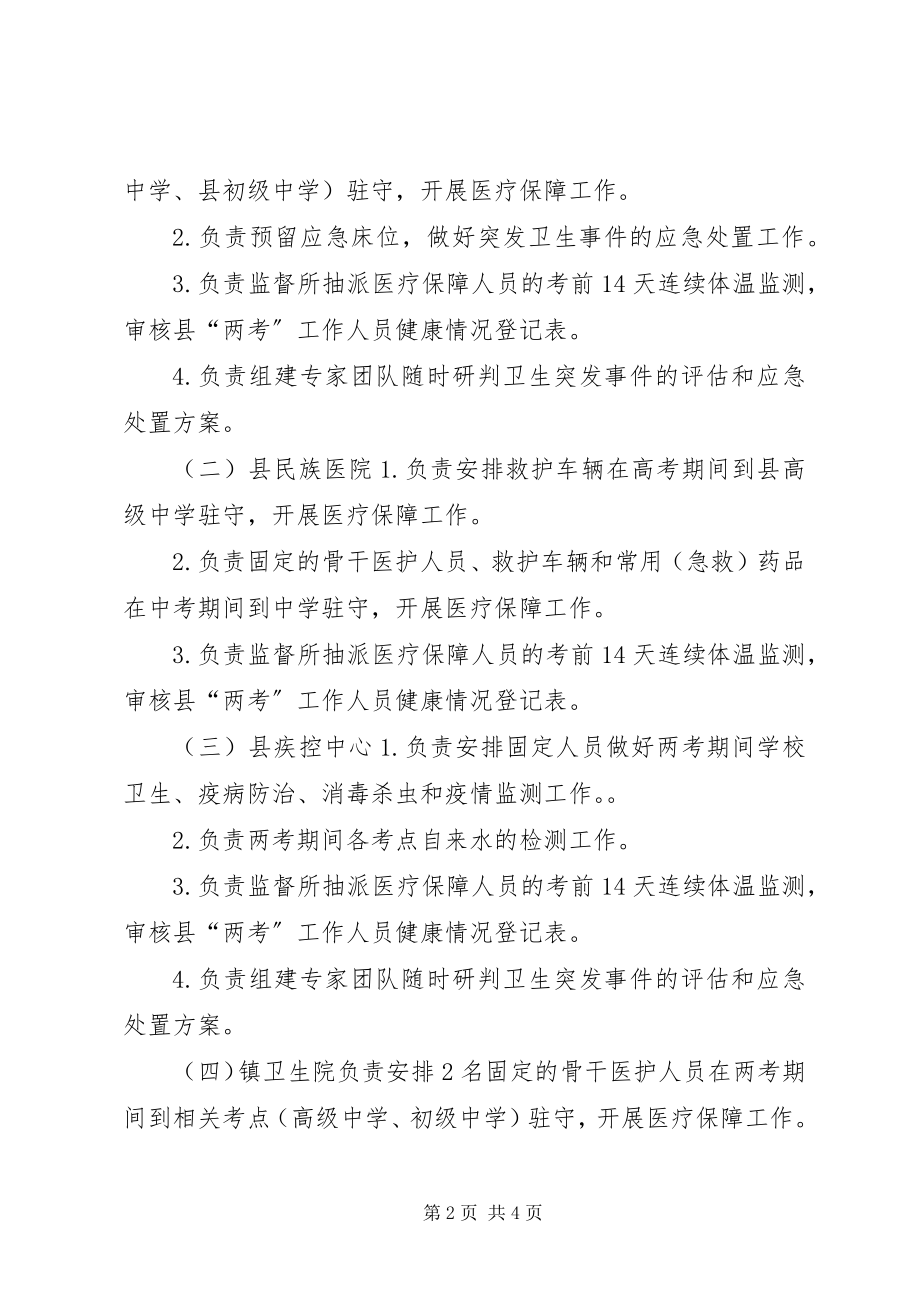 2023年两考期间医疗卫生保障工作方案.docx_第2页