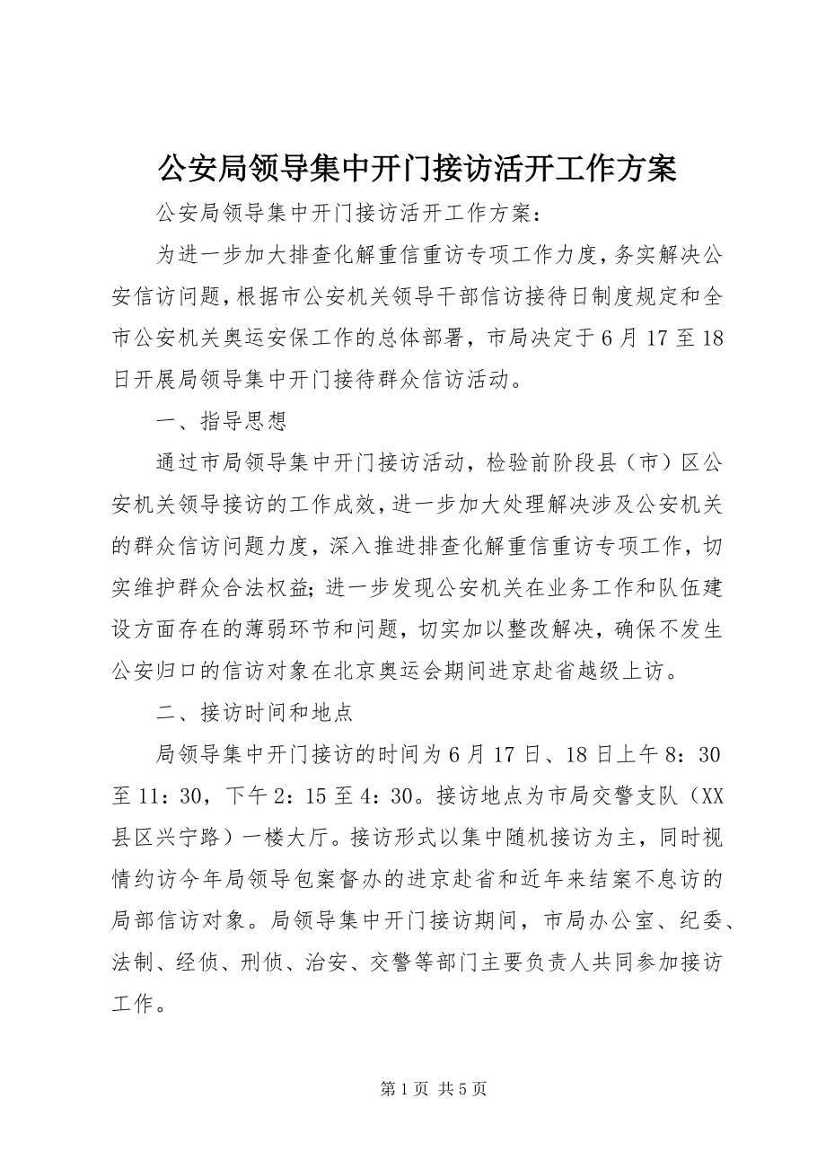 2023年公安局领导集中开门接访活动工作方案.docx_第1页