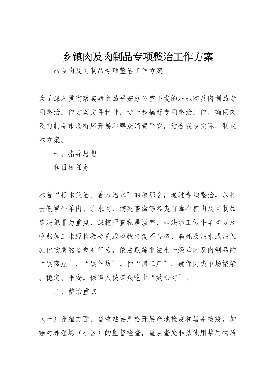 2023年乡镇肉及肉制品专项整治工作方案.doc_第1页