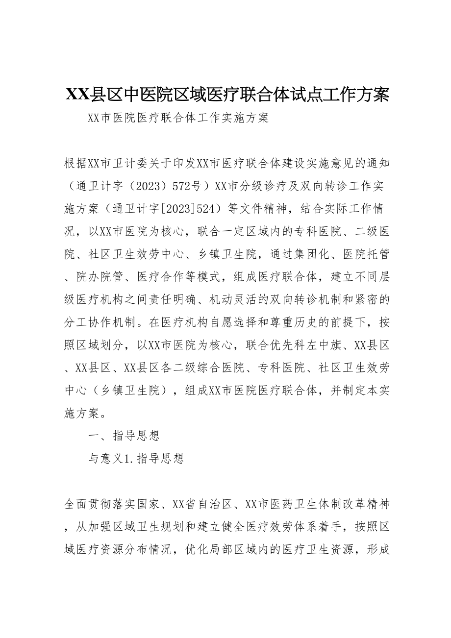 2023年县区中医院区域医疗联合体试点工作方案 2.doc_第1页