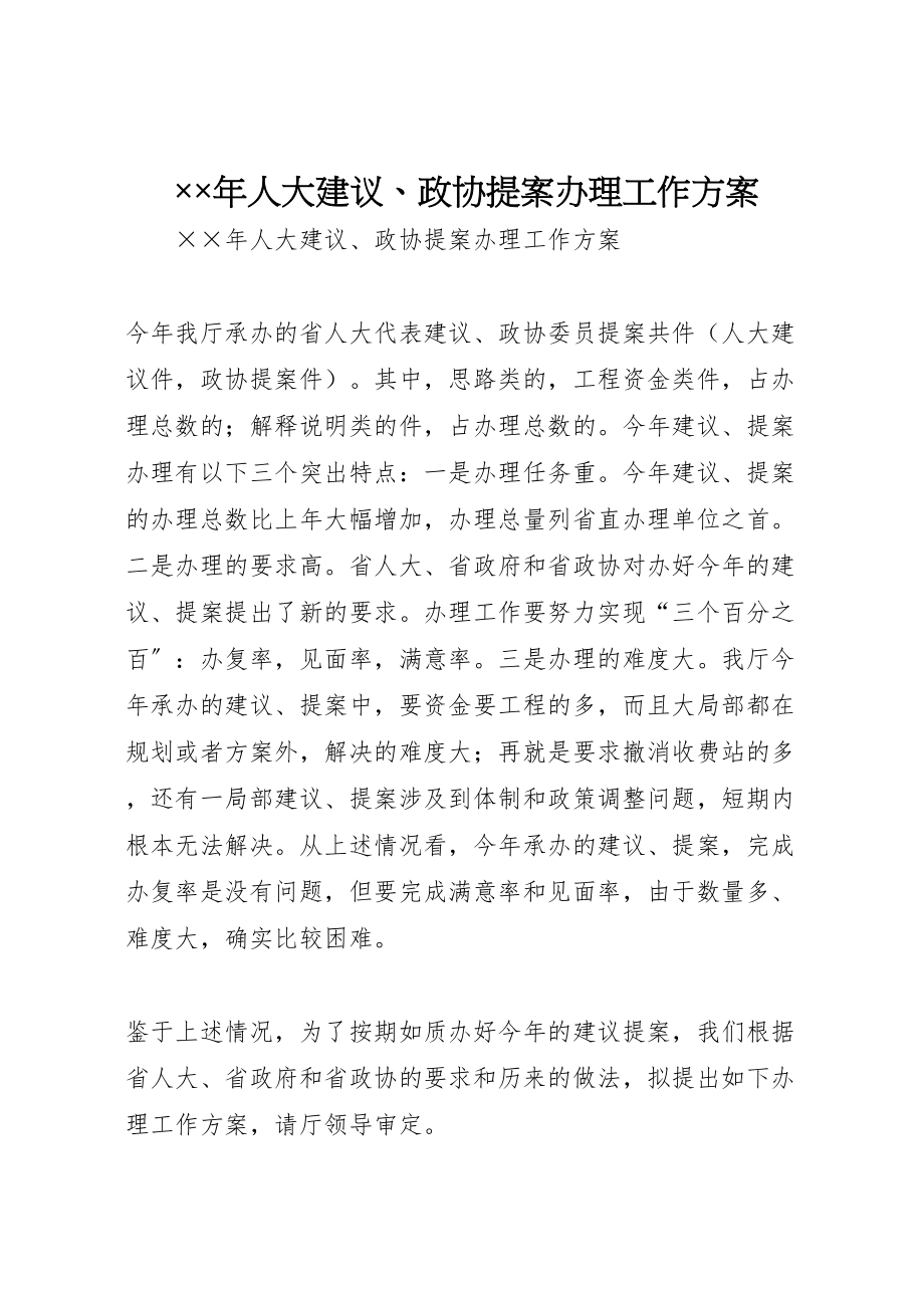 2023年人大建议政协提案办理工作方案 .doc_第1页