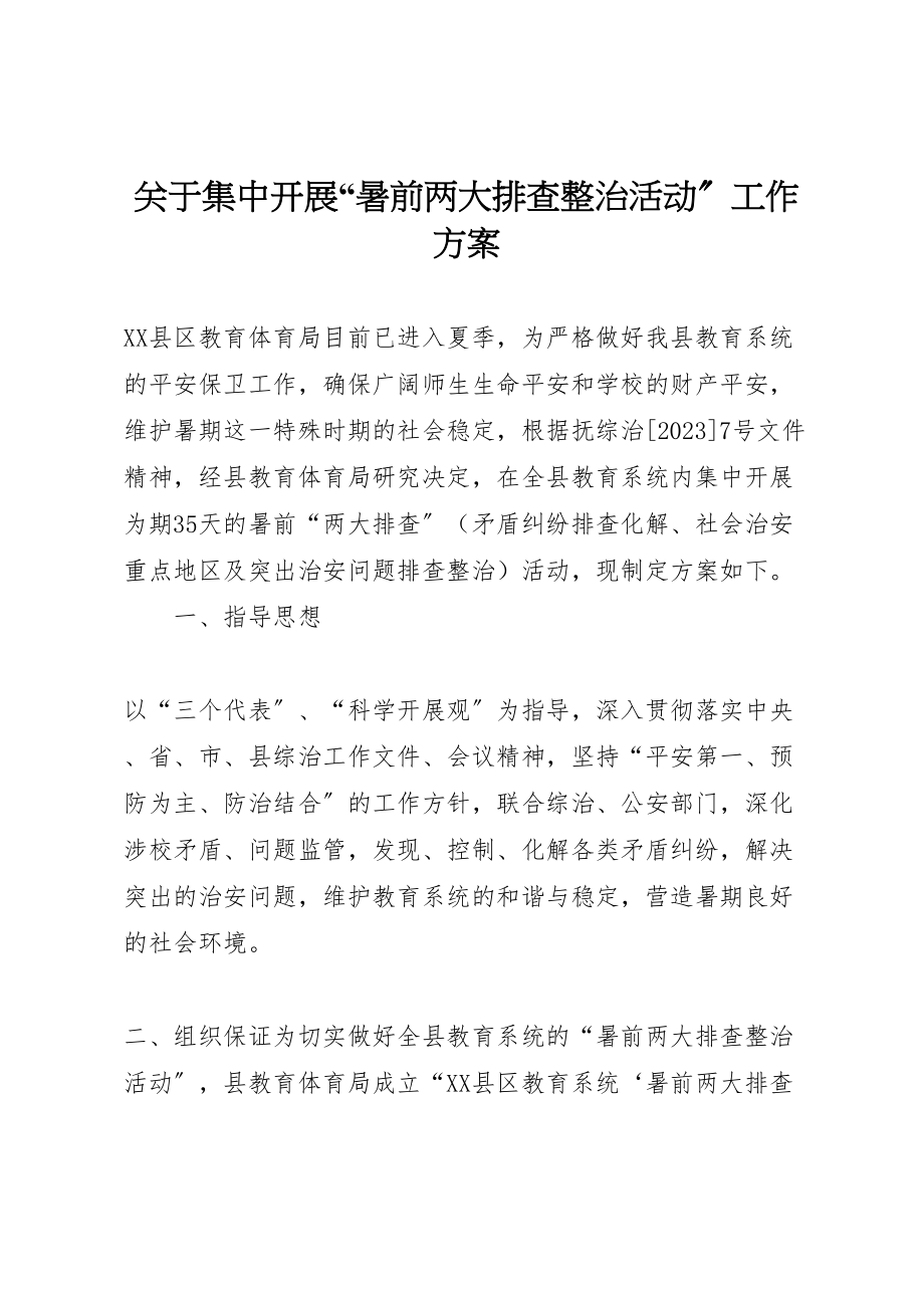 2023年关于集中开展暑前两大排查整治活动工作方案 .doc_第1页