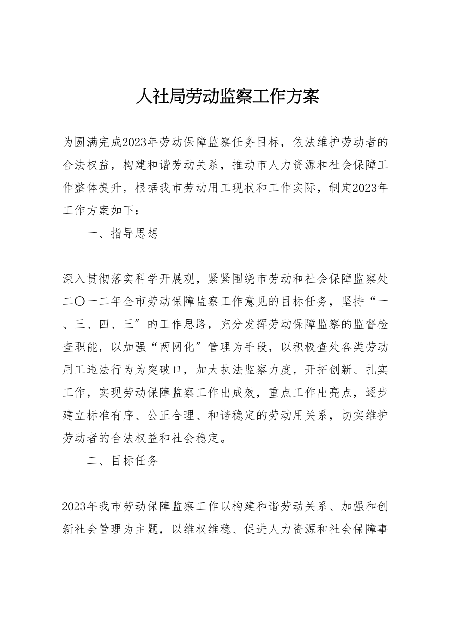 2023年人社局劳动监察工作方案新编.doc_第1页