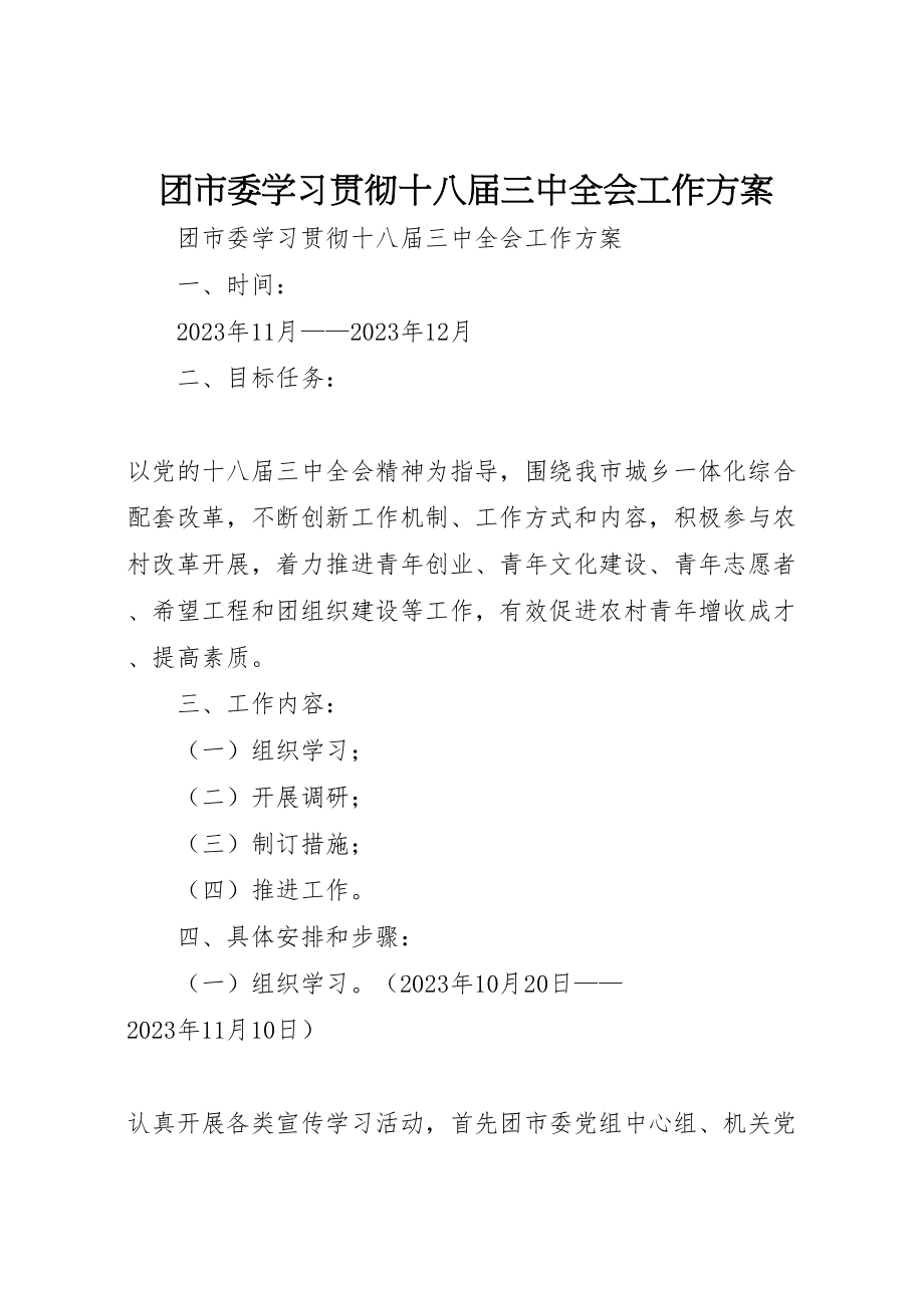 2023年团市委学习贯彻十八届三中全会工作方案 .doc_第1页