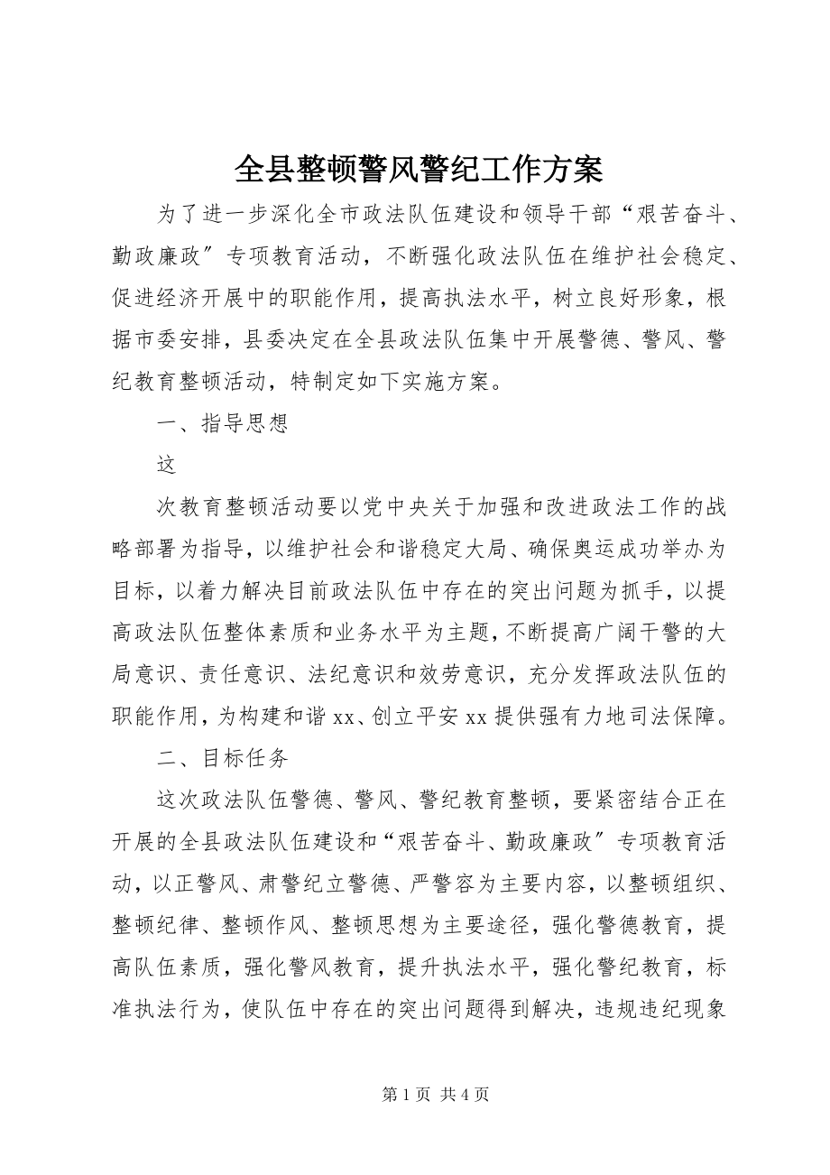 2023年全县整顿警风警纪工作方案.docx_第1页