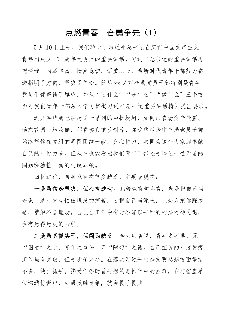 101周年大会上的重要讲话精神心得体会范文6篇共青团研讨发言材料参考.docx_第1页