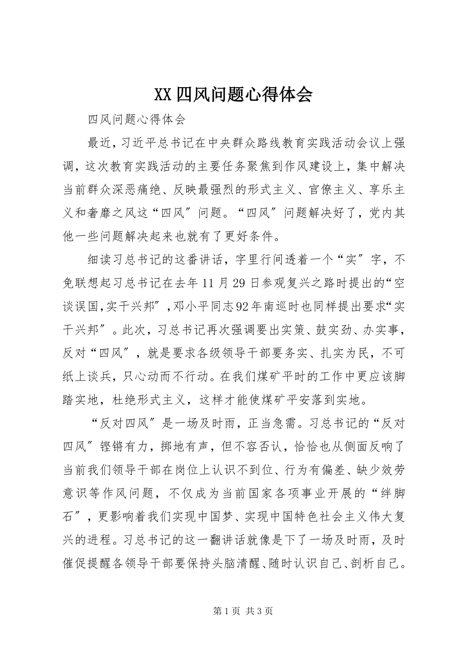 2023年XX四风问题心得体会新编.docx_第1页