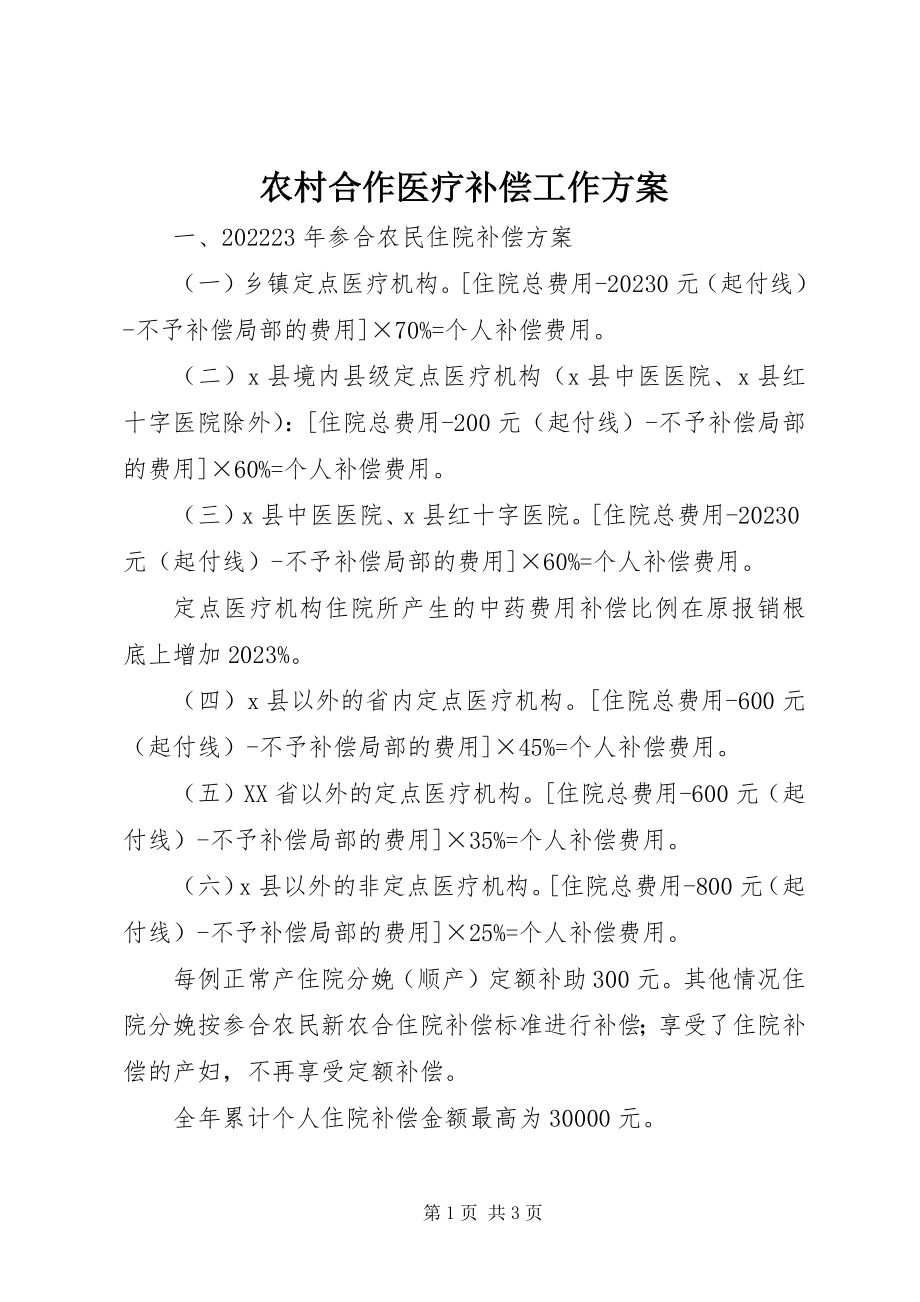 2023年农村合作医疗补偿工作方案.docx_第1页