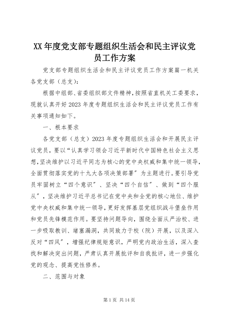 2023年党支部专题组织生活会和民主评议党员工作方案.docx_第1页