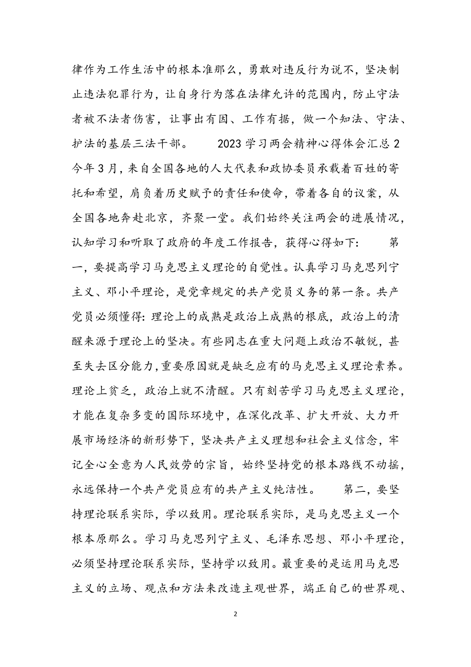 2023学习两会精神心得体会汇总5篇.docx_第2页