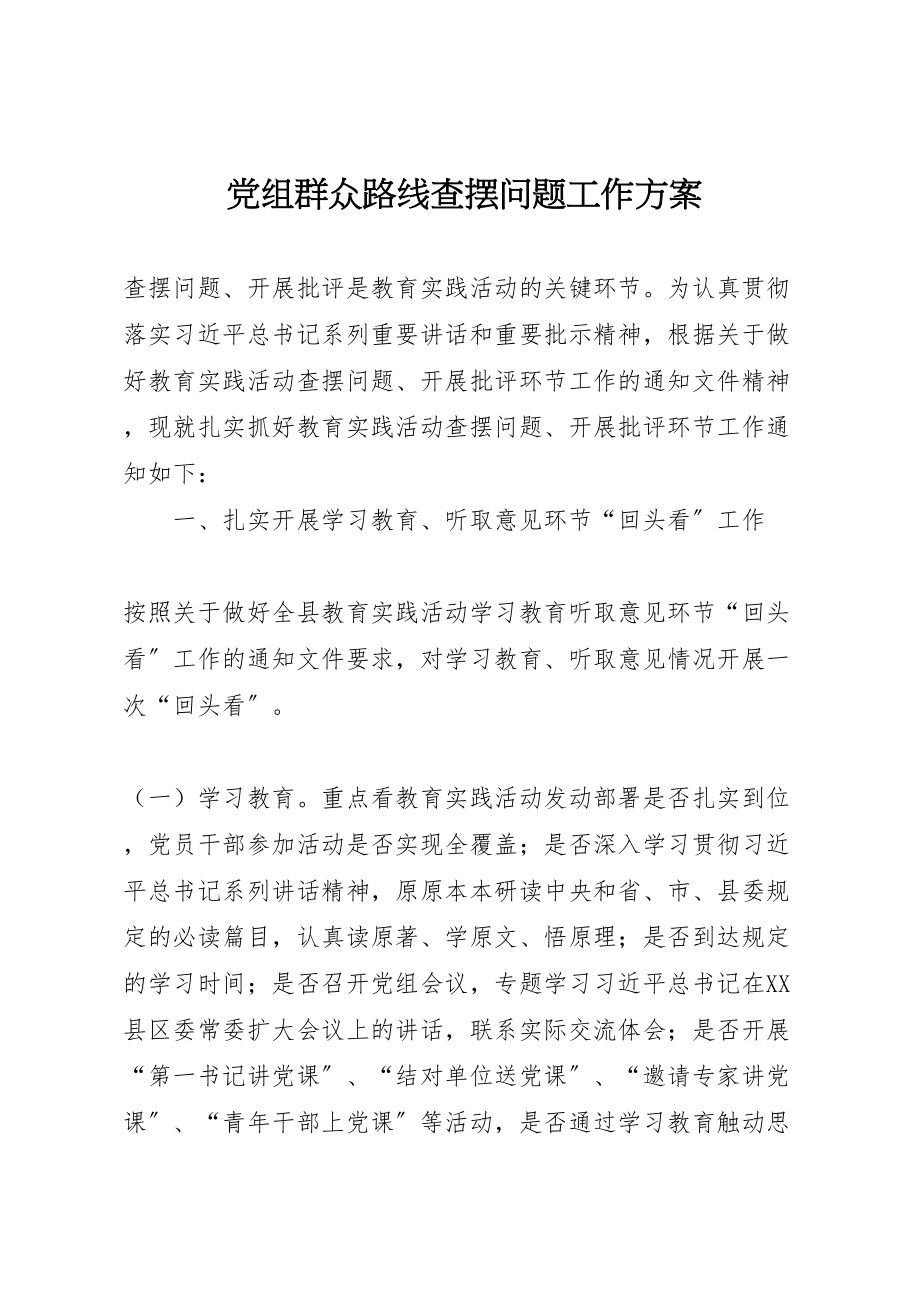 2023年党组群众路线查摆问题工作方案.doc_第1页