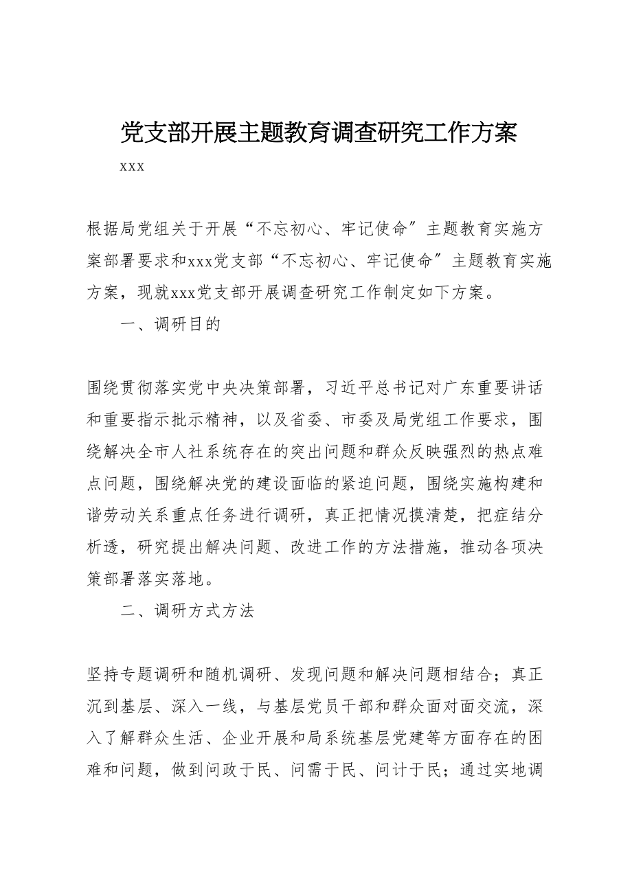 2023年党支部开展主题教育调查研究工作方案.doc_第1页