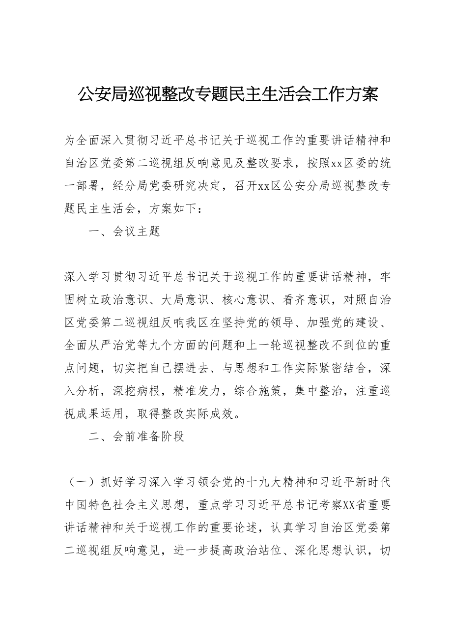 2023年公安局巡视整改专题民主生活会工作方案.doc_第1页